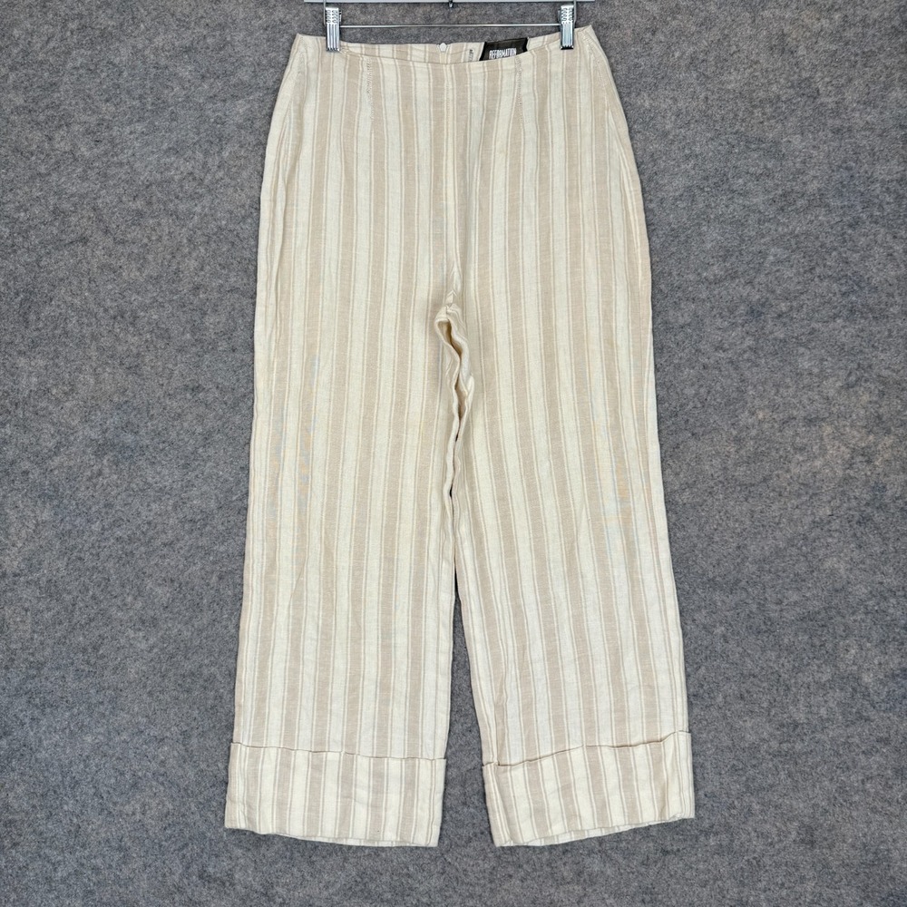 Reformation Wide Leg Striped Pants Womens 6 Cuffed High Rise Surplus‎ Fabric USA